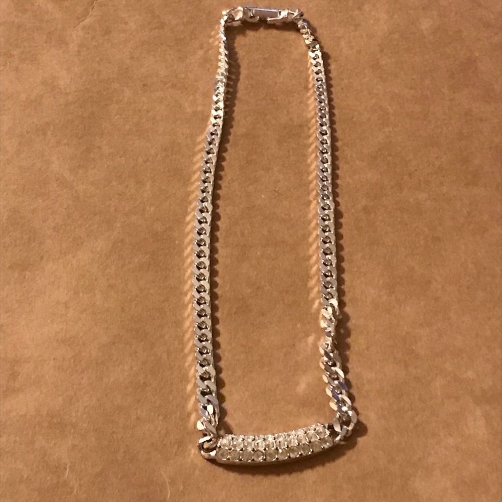 Swarovski Silvertone Crystal Bar Necklace